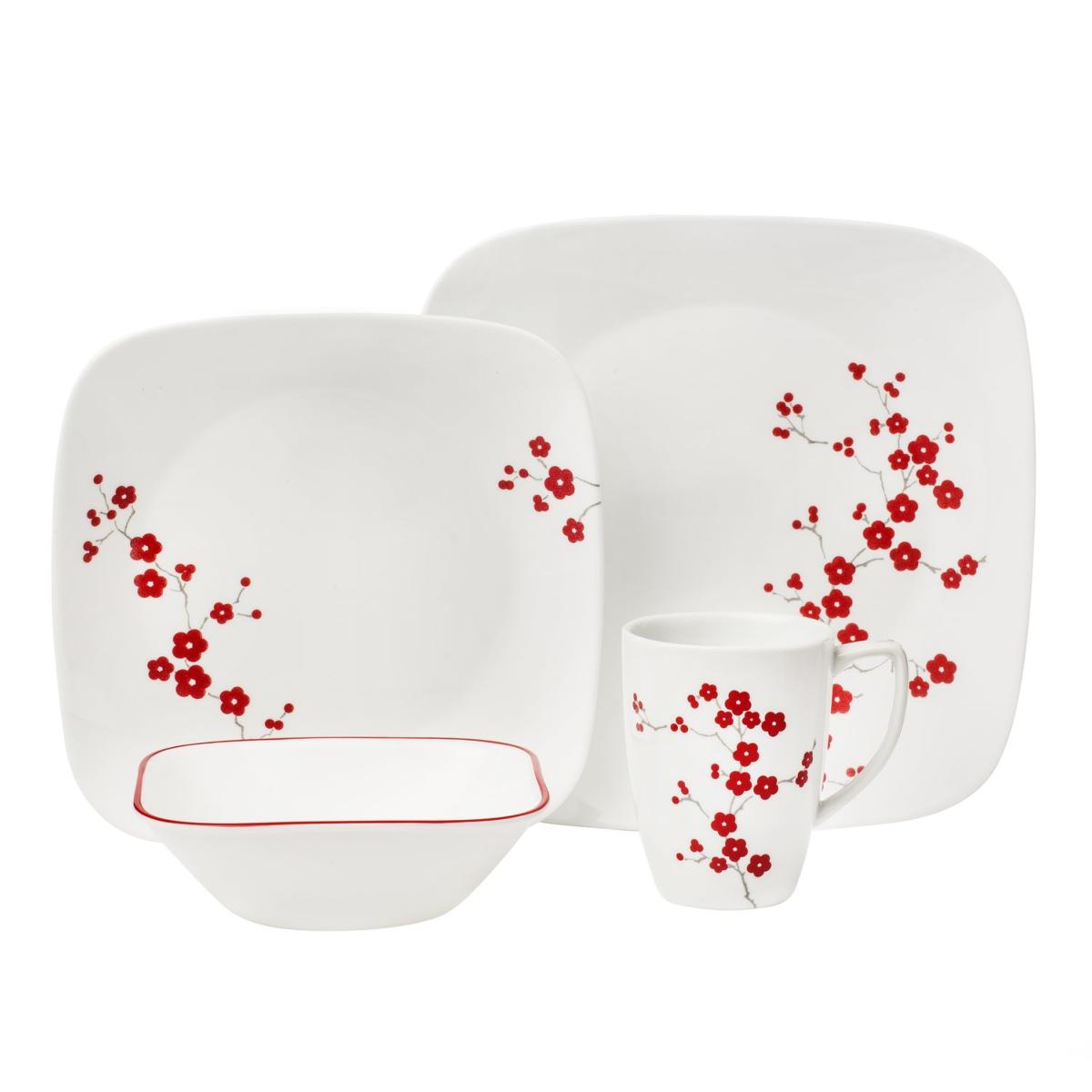 SET DE VAISSELLE CORELLE CARRÉ HANAMI GARDEN 16 pièces