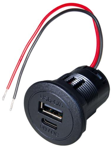 PRISE DOUBLE USB 5V 3A -12/24v A ENCASTRER 1 USB-A et 1 USB-C 