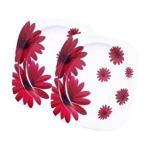 LOT DE 2 ASSIETTES PLATES Ø 22,5cm - RED FLOWER