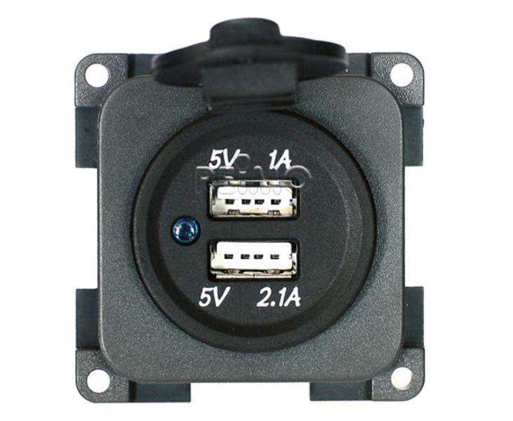 Prise encastré double USB avec témoin 2x241A en 12V pour bateau, véhicule  aménagé – H2R Equipements.