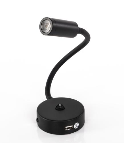 Lampe col de cygne LED avec USB et interrupteur marche/arrêt noire