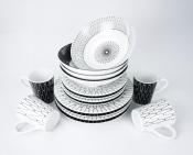 BLACK-WHITE - VAISSELLE MELAMINE PREMIUM pour 4 PERSONNES