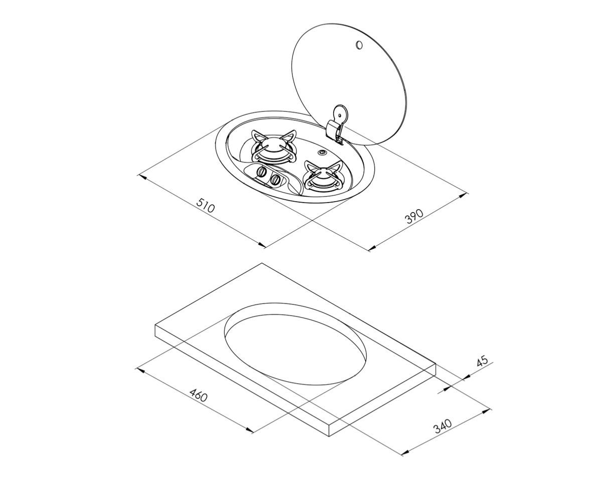 Plaque de cuisson 2 feux CAN FN1332 - 440x290x90mm