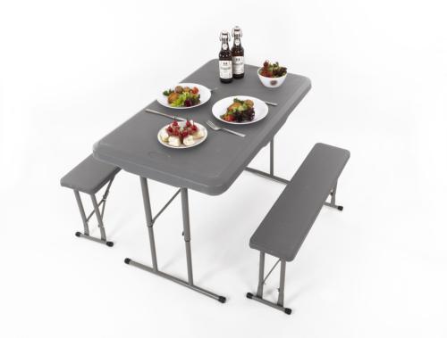 SET DE CAMPING EASY - 1 TABLE 105X65cm + 2 BANCS