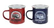 LOT DE 2 TASSES A CAFE EMAILLEES BLEU/ROUGE LEGENDARY - VW COLLECTION