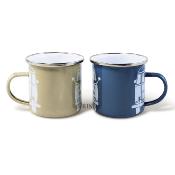 LOT DE 2 TASSES A CAFE EMAILLEES GRIS/BLEU - VW COLLECTION