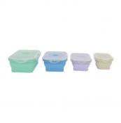4 BOITES ALIMENTAIRES SILICONE REPLIABLE AVEC COUVERCLES 