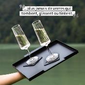 2 FLUTES CHAMPAGNE PLASTIQUE 15cl SILWY® AVEC SOUS-VERRE MAGNETIQUE