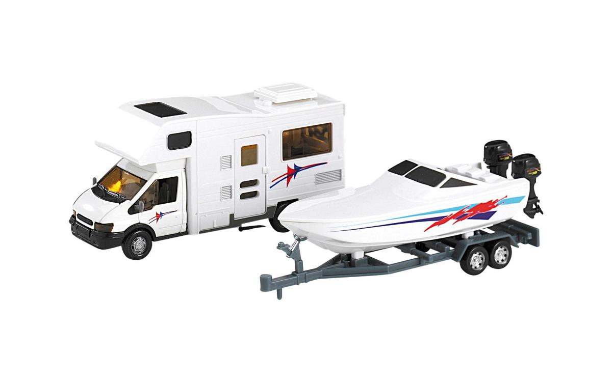 JOUET : 1 CAMPING-CAR + 1 BATEAU MINIATURE 1:32