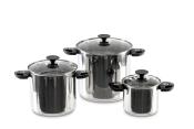 Casseroles acier inoxydable avec poignées pliables + couvercle verre - lot de 3