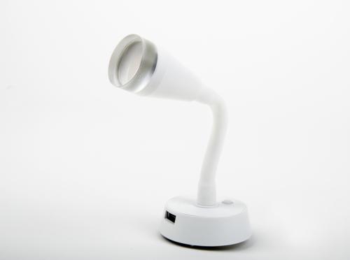 Spot LED avec bras flexible, port USB et interrupteur blanc