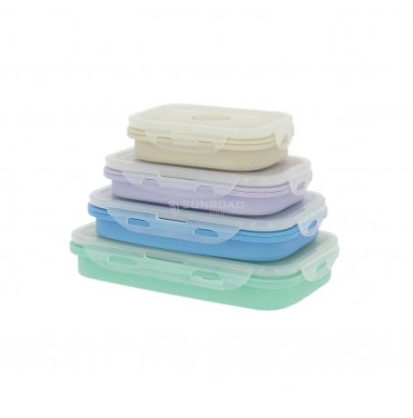 4 BOITES ALIMENTAIRES SILICONE REPLIABLE AVEC COUVERCLES 