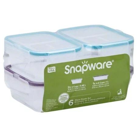 LOT DE 3 BOITES PLASTIQUES + COUVERCLE FERMETURE ÉTANCHE SNAPWARE (6 PIÈCES)