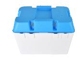 BAC A BATTERIE PLASTIQUE COUVERCLE BLEU AVEC SANGLE 35 � 21 � 28Cm