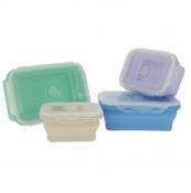 4 BOITES ALIMENTAIRES SILICONE REPLIABLE AVEC COUVERCLES 