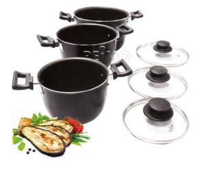 SET DE 3 CASSEROLES AVEC POIGNEES ET COUVERCLES