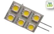 LED RECTANGLE G4, 6 SMD blanc chaud 80lumen, 1,2W, 8-30V