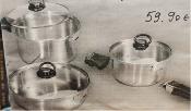 CASSEROLES INOX RIVA + COUVERCLES / MANCHE AMOVIBLE - LOT DE 3