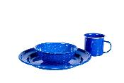 SET DE VAISSELLE EMAILLEE BLEU VINTAGE / 3 PIÈCES 
