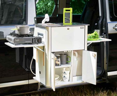 MEUBLE EASY-KITCHEN BLANC AVEC EVIER DOUCHETTE pour VW T5/T6 KOMBI ou VITO LONG KOMBI