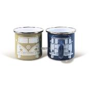 LOT DE 2 TASSES A CAFE EMAILLEES GRIS/BLEU - VW COLLECTION