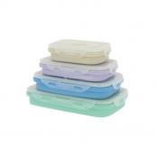 4 BOITES ALIMENTAIRES SILICONE REPLIABLE AVEC COUVERCLES 