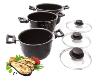 SET DE 3 CASSEROLES AVEC POIGNEES ET COUVERCLES