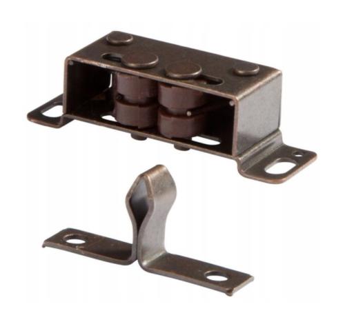 LOQUETEAU A BILLE ACIER 45x15mm POUR TIROIRS - BRONZE