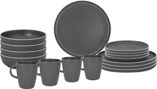Lot de vaisselle en mélamine Gris pour 4 personnes Dolomite BRUNNER 