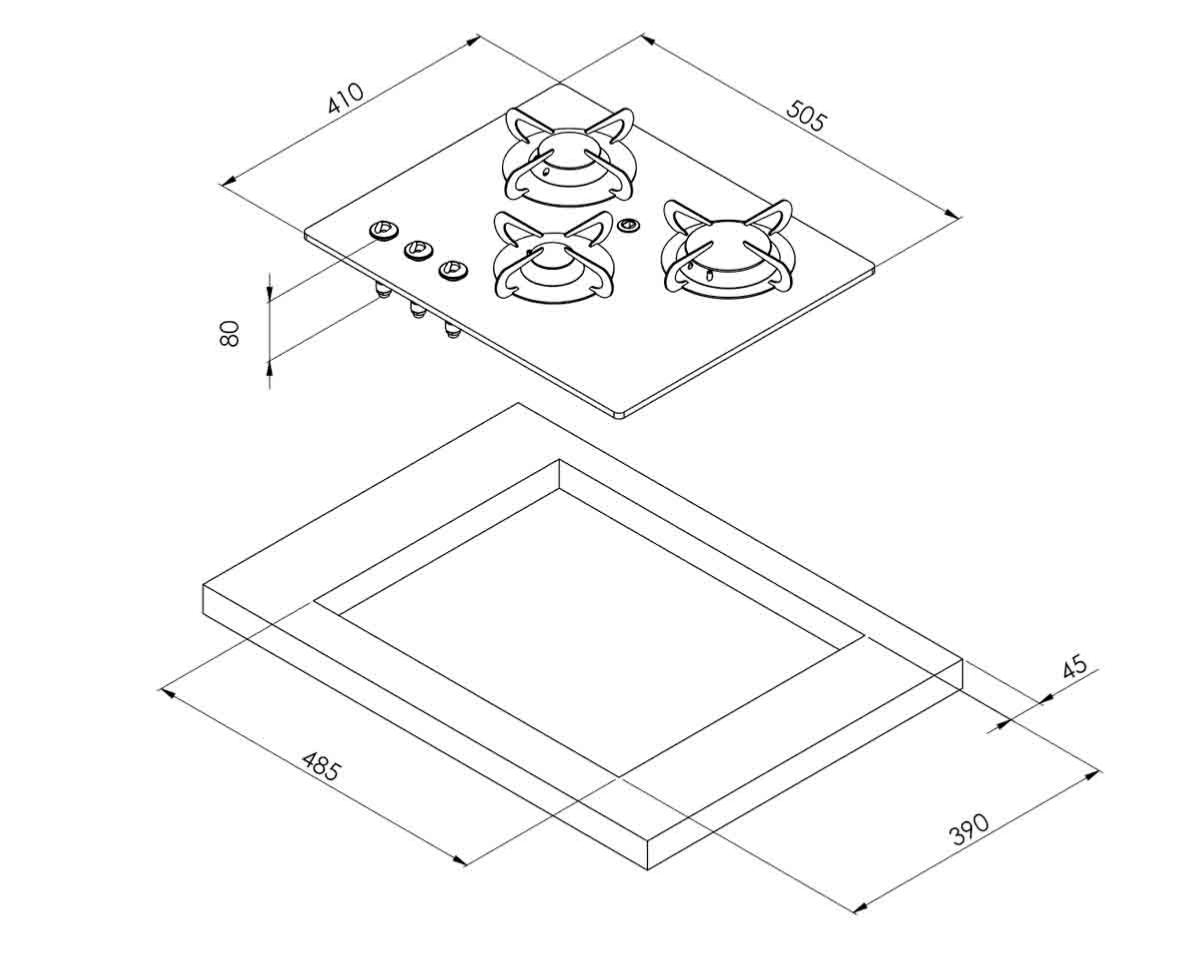 Plaque de cuisson encastrable - verre trempé - 3 feux