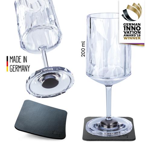 2 VERRES A VIN PLASTIQUE 30cl SILWY® AVEC SOUS-VERRE MAGNETIQUE