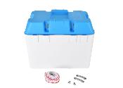 BAC A BATTERIE PLASTIQUE COUVERCLE BLEU AVEC SANGLE 35 × 21 × 28Cm