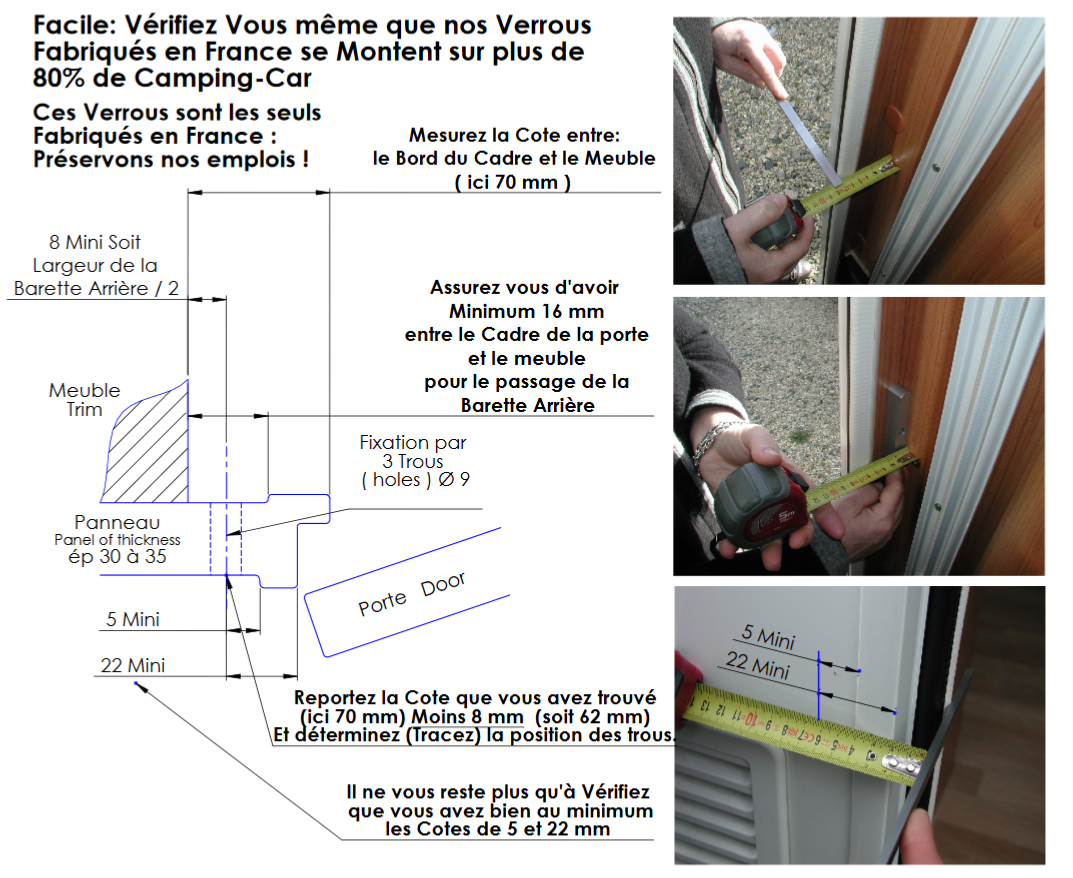 Lot de 3 Verrous IMC Porte cellule et coffres intégrés