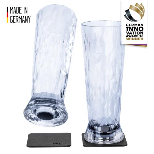 2 VERRES A BIERE PLASTIQUE 30cl SILWY® BIER AVEC SOUS-VERRE MAGNETIQUE